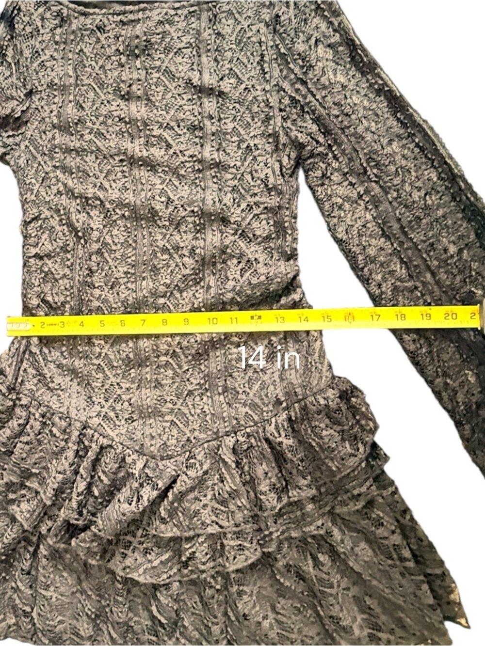 Free People Lace Mini Dress Women Black Long Sleeve Tiered Ruffle Sz M NWT - Picture 9 of 12